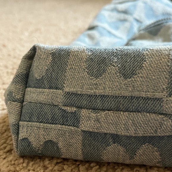 Denim Butterfly Tote Bag, Alternating Patchwork Squares, Zipper Pockets, EUC - Picture 5 of 7